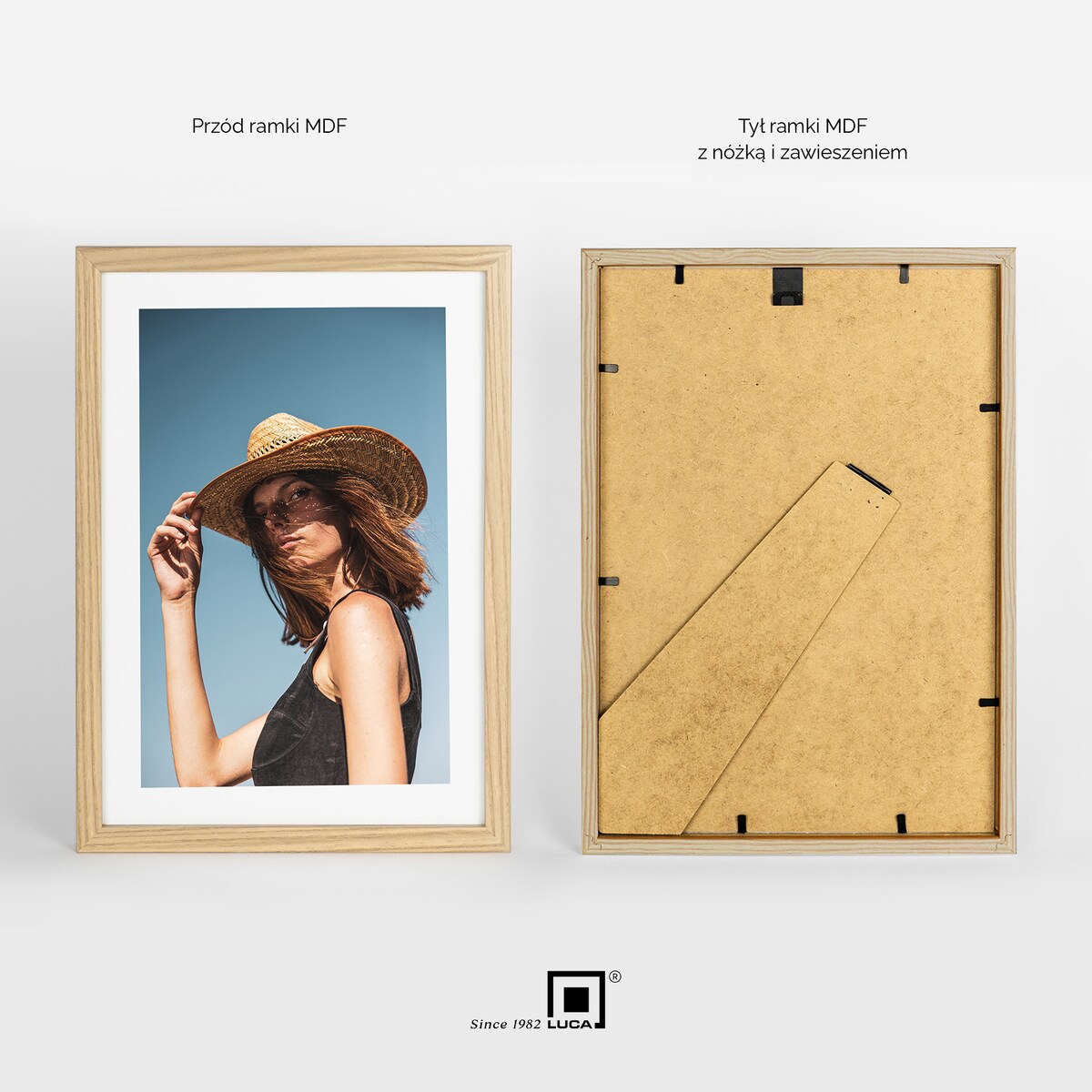 Brązowa ramka na zdjęcia 21x30 cm A4 rama MDF z plexi klasyczna ramka zawieszka stopka