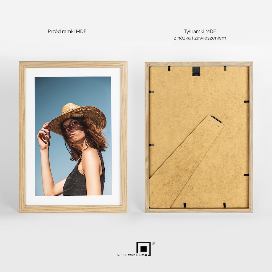 Brązowa ramka na zdjęcia 21x30 cm A4 rama MDF z plexi klasyczna ramka zawieszka stopka