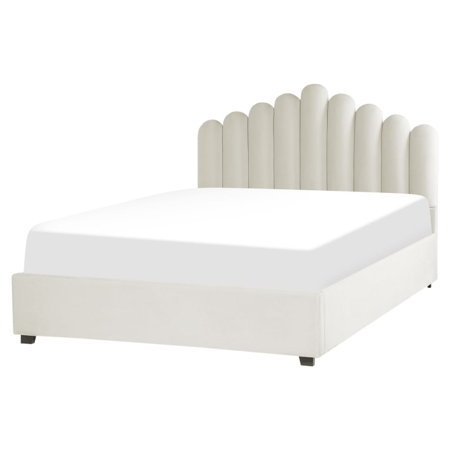 Łóżko z pojemnikiem welurowe 160 x 200 cm złamana biel VINCENNES