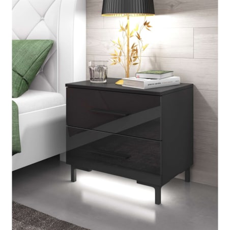 Stolik nocny LINA 55x52x37 cm czarny połysk z LED
