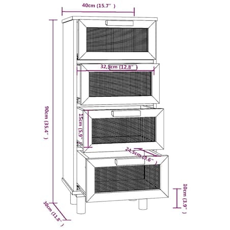 vidaXL Szafka, biała, 40x30x90 cm, lita sosna i naturalny rattan