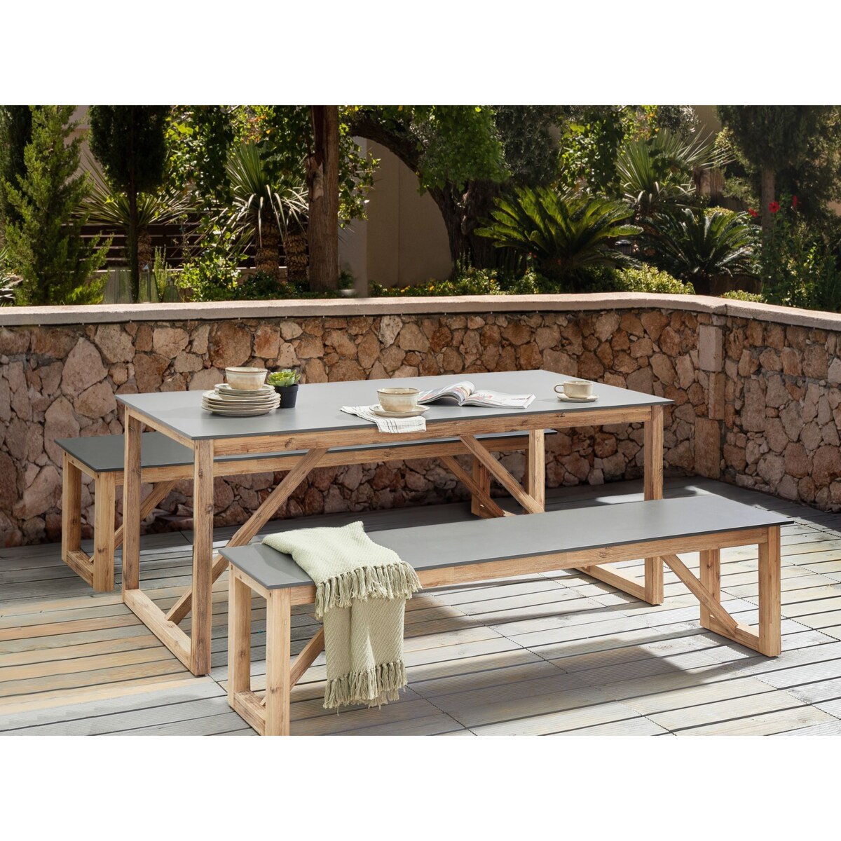 Zestaw ogrodowy z ławkami NOTTERI Beton Szary