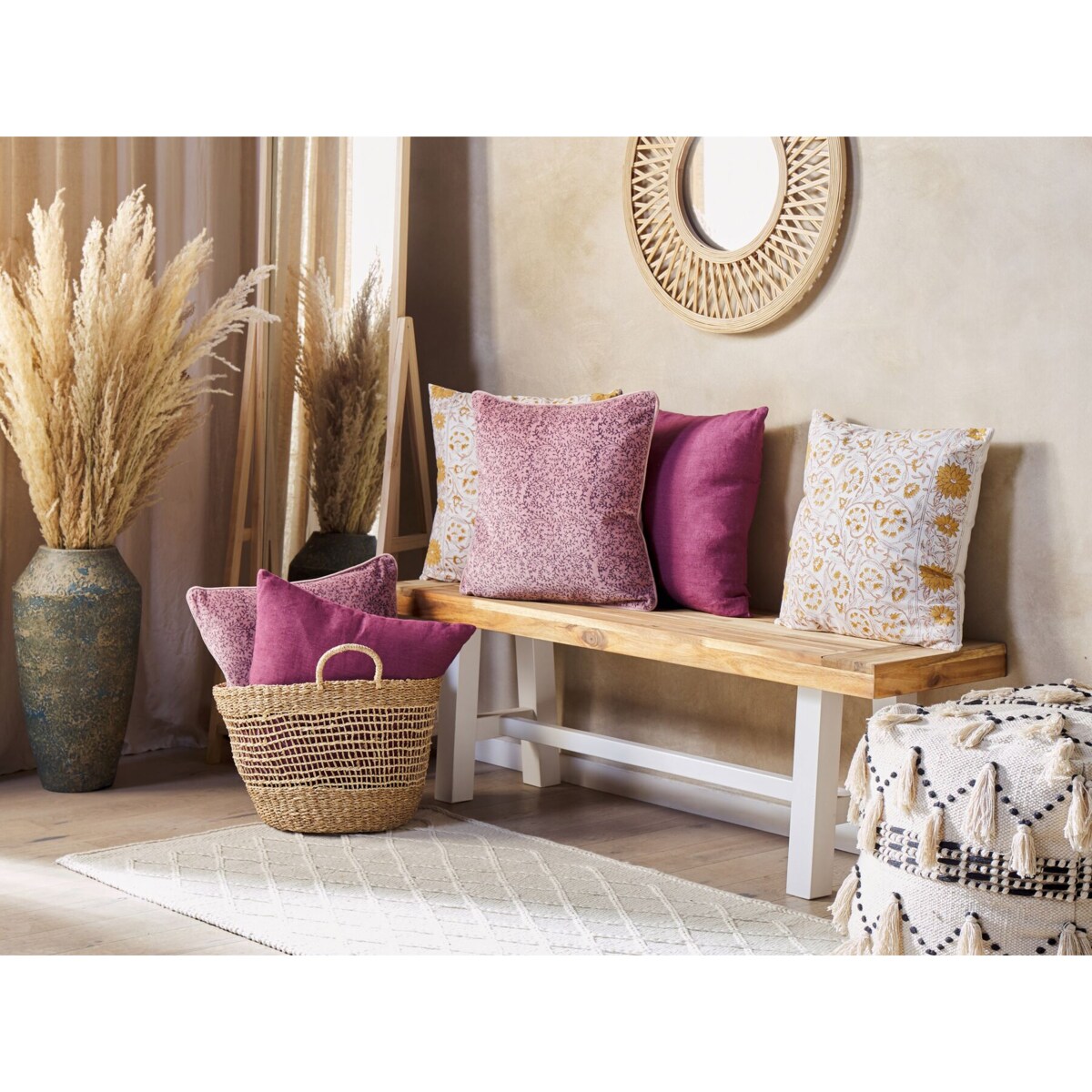 2 welurowe poduszki dekoracyjne roślinny motyw 45 x 45 cm różowe ROMNEYA