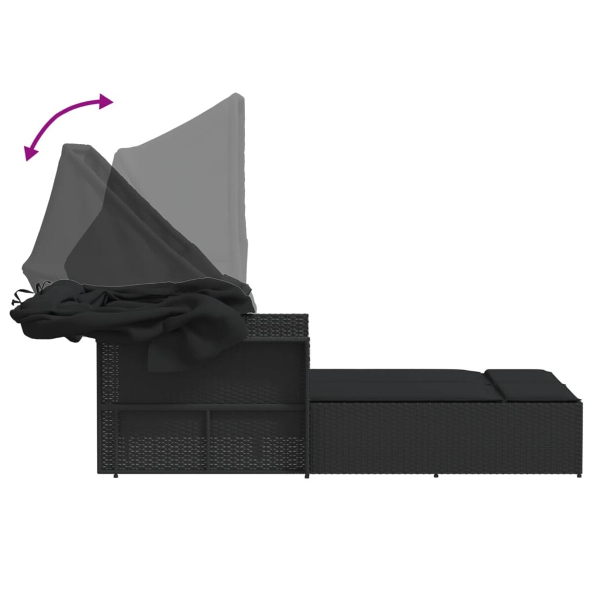 vidaXL Podwójna leżanka z zadaszeniem i poduszkami, czarna, polirattan