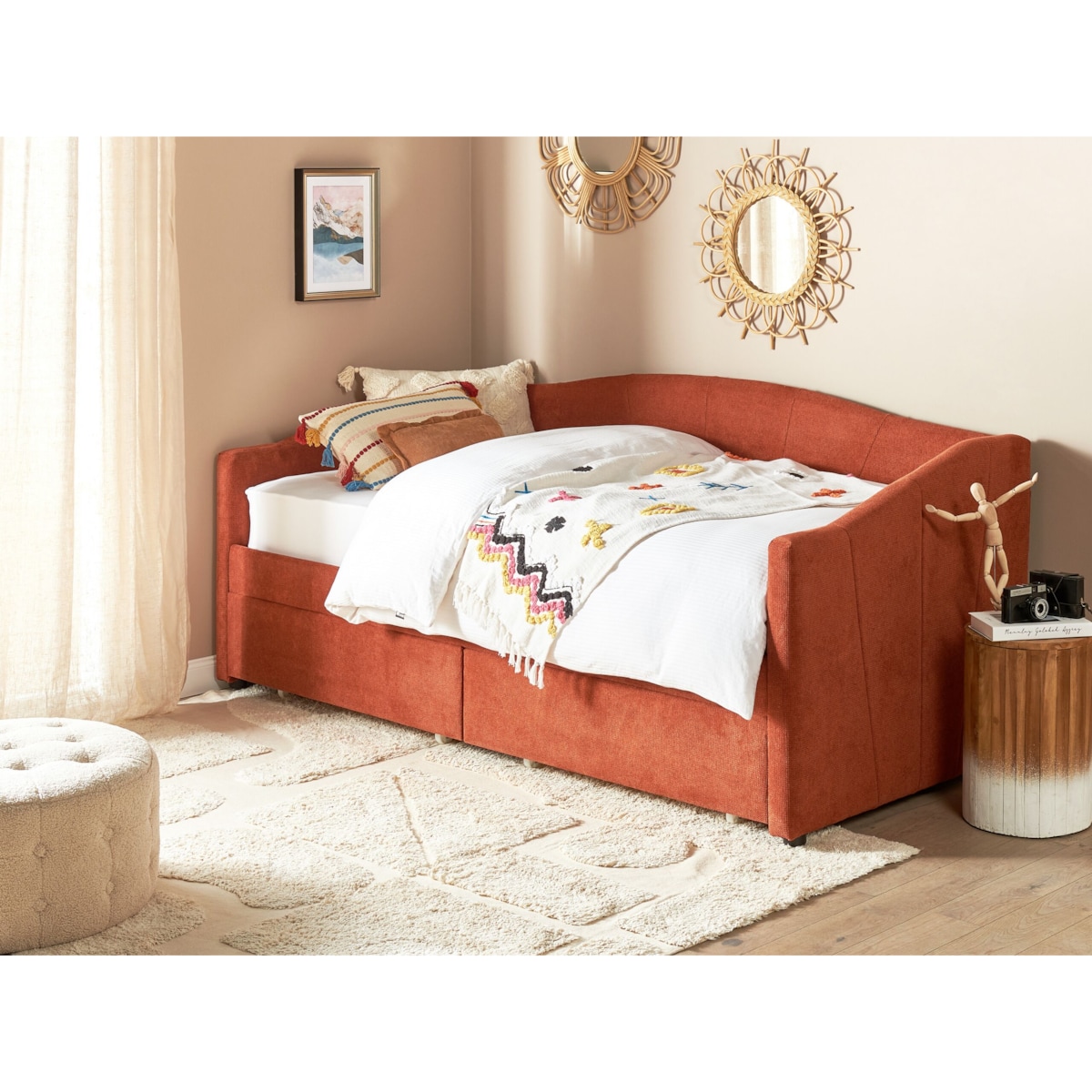 Łóżko dzienne tapicerowane 90 x 200 cm czerwone VITTEL