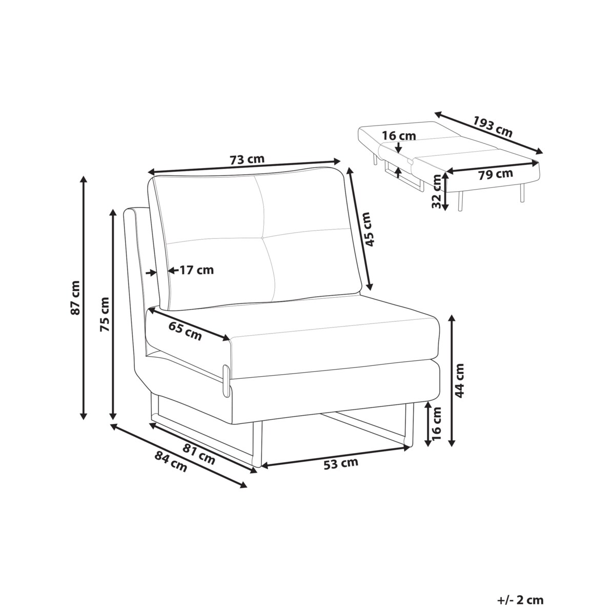 Sofa rozkładana jednoosobowa JERSLEV Złamana biel
