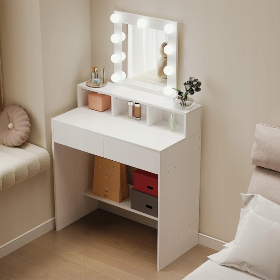 TOALETKA Z LUSTREM LED DO MAKIJAŻU WIZAŻU KOSMETYCZNA NOWOCZESNA LOFT 80 CM