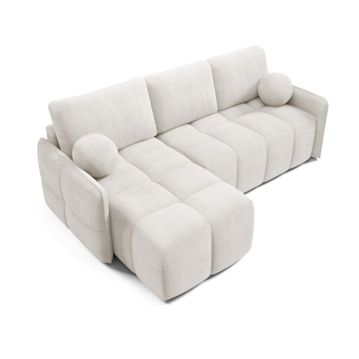 Narożnik MONO z funkcją spania i ozdobnymi poduszkami lewy, ecru