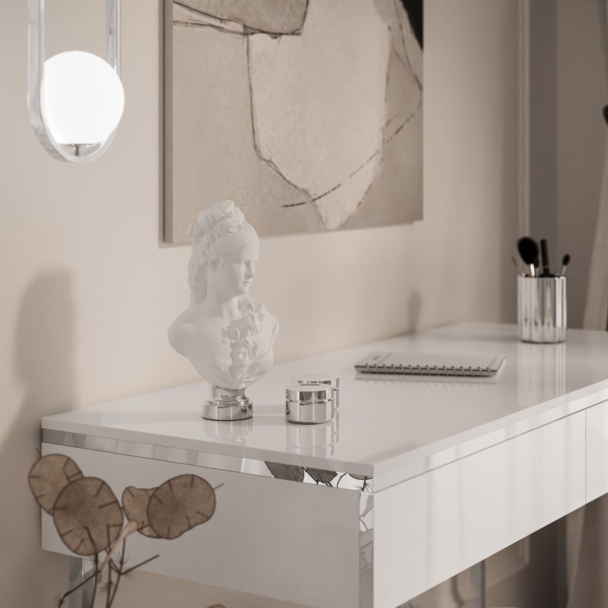 Konsola AURORA SILVER biały połysk na srebrnym stelażu, biały / biały połysk