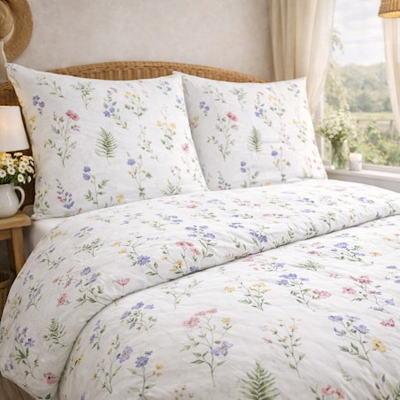 Pościel bawełniana 160x200 cm Kwiaty Polne Biała łąka