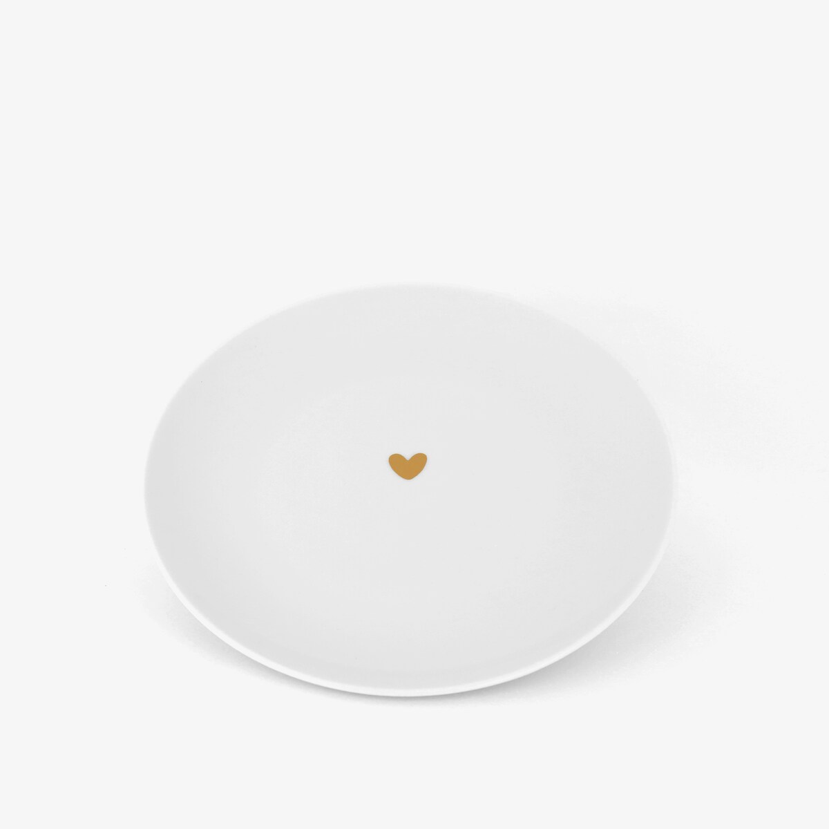 Biały talerz porcelanowy 20 cm - Motyw złotego serca na ślub dla pary