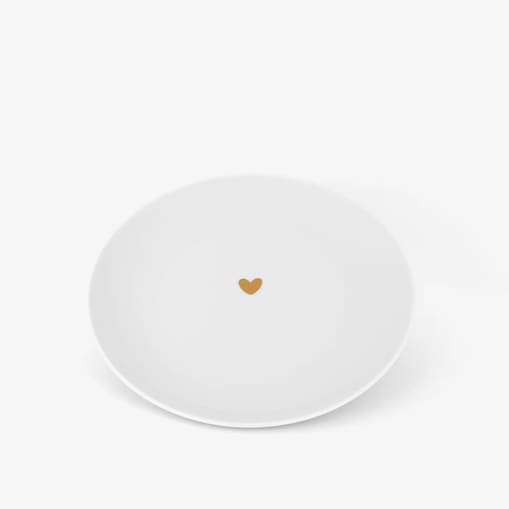 Biały talerz porcelanowy 20 cm - Motyw złotego serca na ślub dla pary