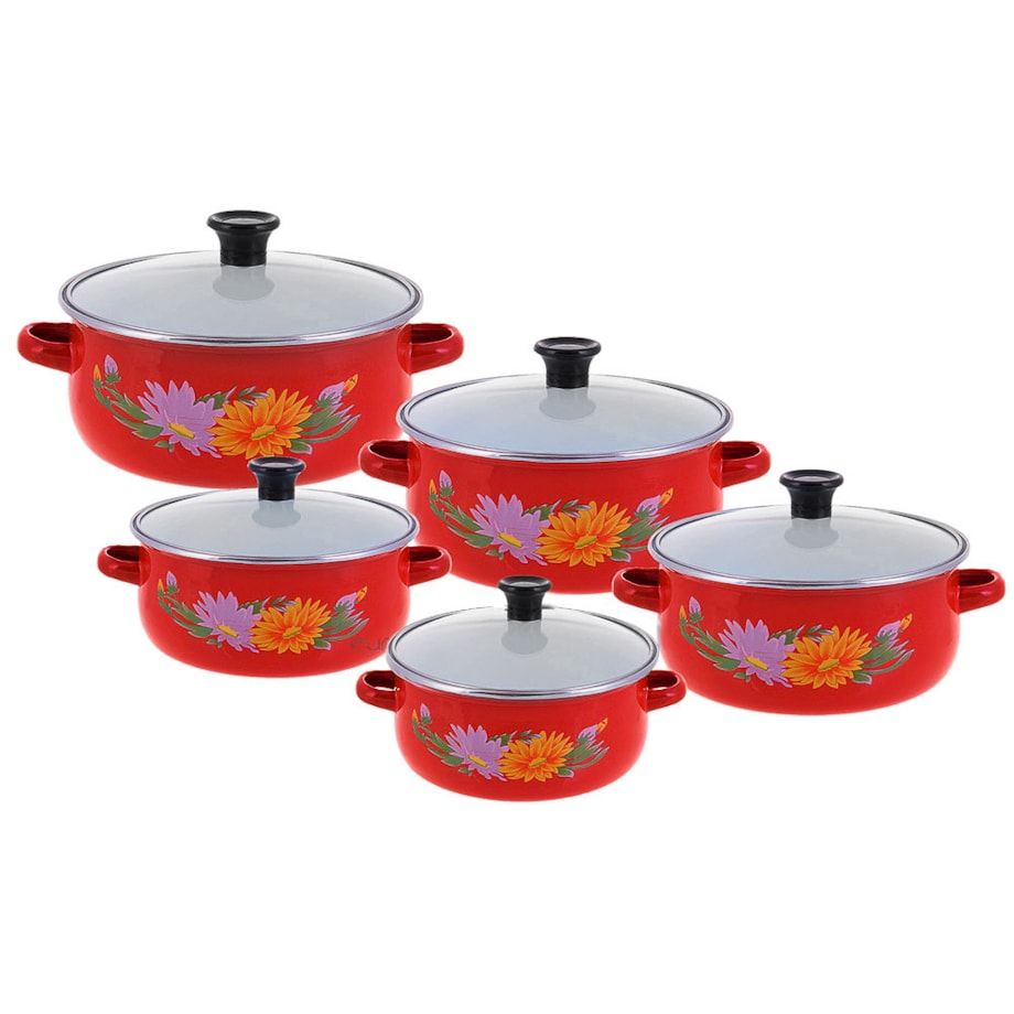 Zestaw garnków emaliowanych 10 elementów czerwone KLAUSBERG