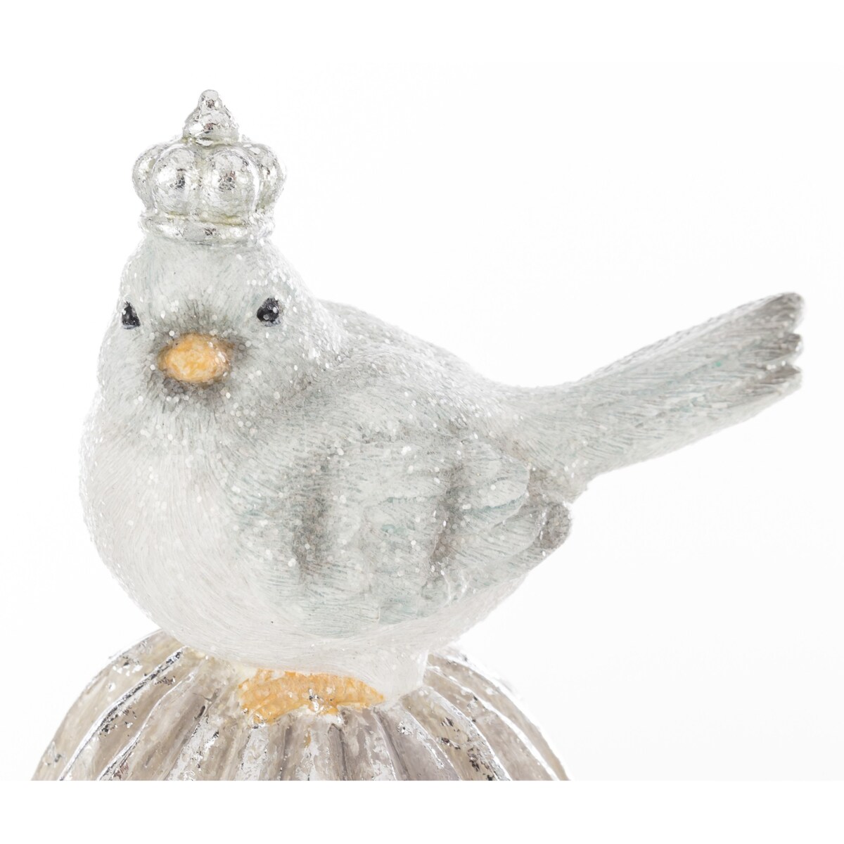 Dekoracja - 2 ptaszki w koronach siedzących na bombkach 16,5x8,5 cm SILVER