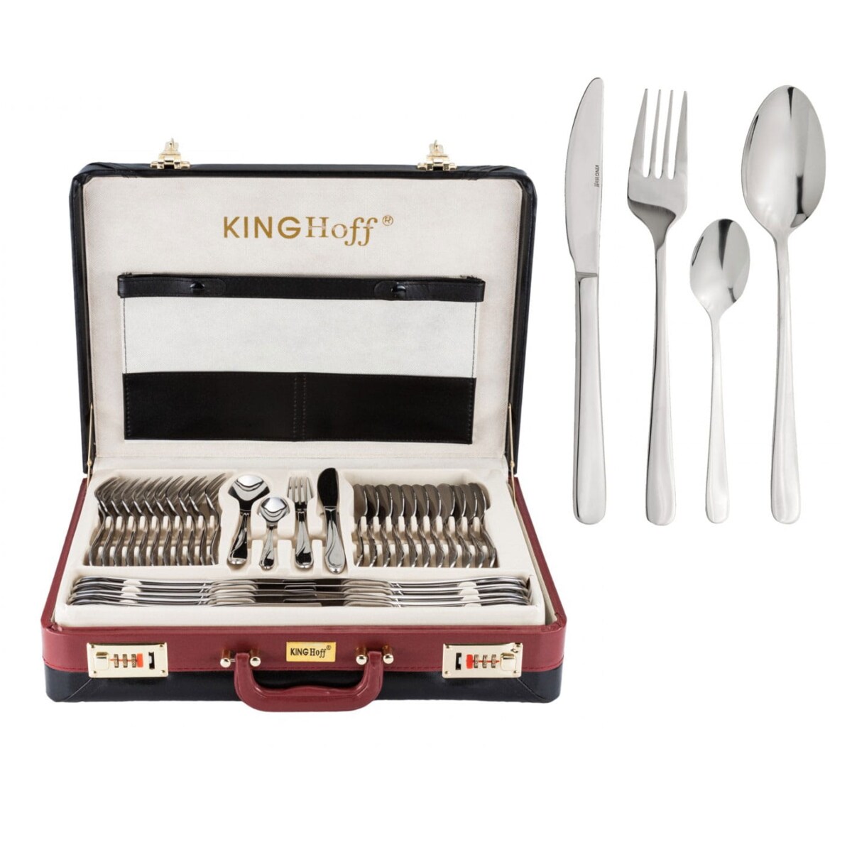 Sztućce w walizce KINGHOFF 72 elementy dla 12 osób walizka połysk