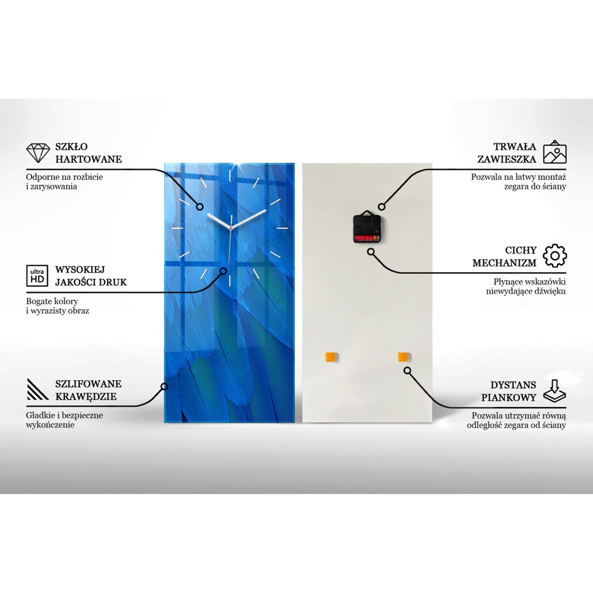 Zegar ścienny Czarny Marmur, 30x60 cm