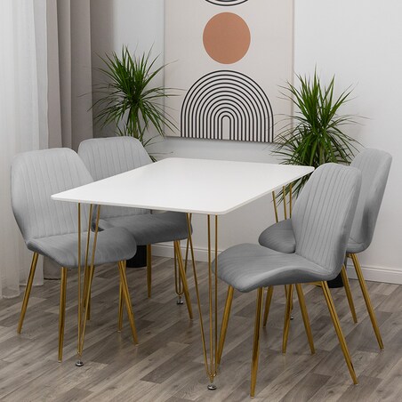 Krzesło tapicerowane welurowe szare do salonu jadalni złote nogi