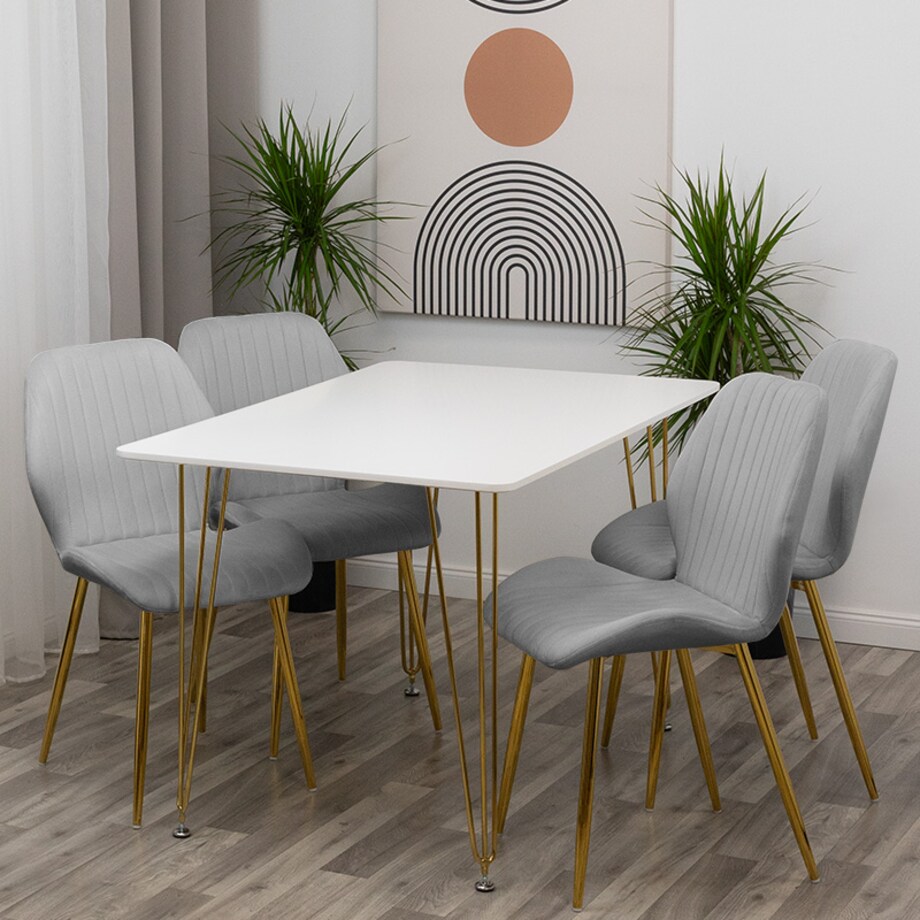 Krzesło tapicerowane welurowe szare do salonu jadalni złote nogi