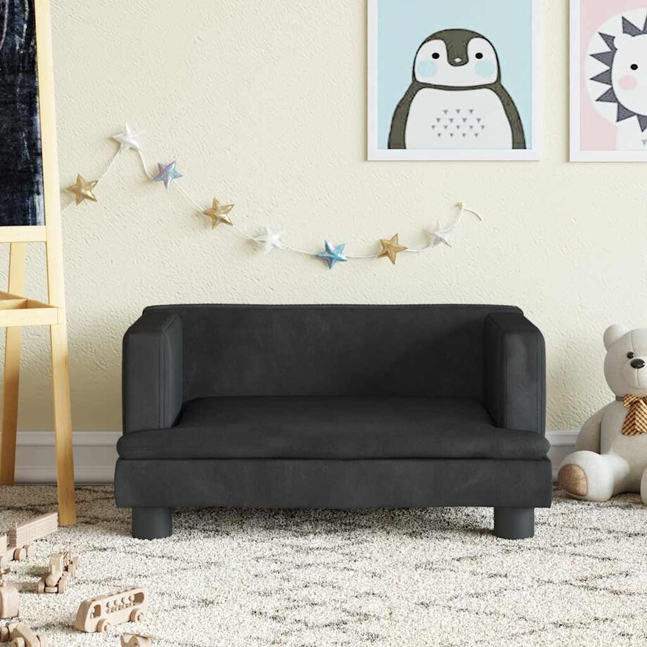 vidaXL Sofa dla dzieci, czarna, 60x40x30 cm, aksamit