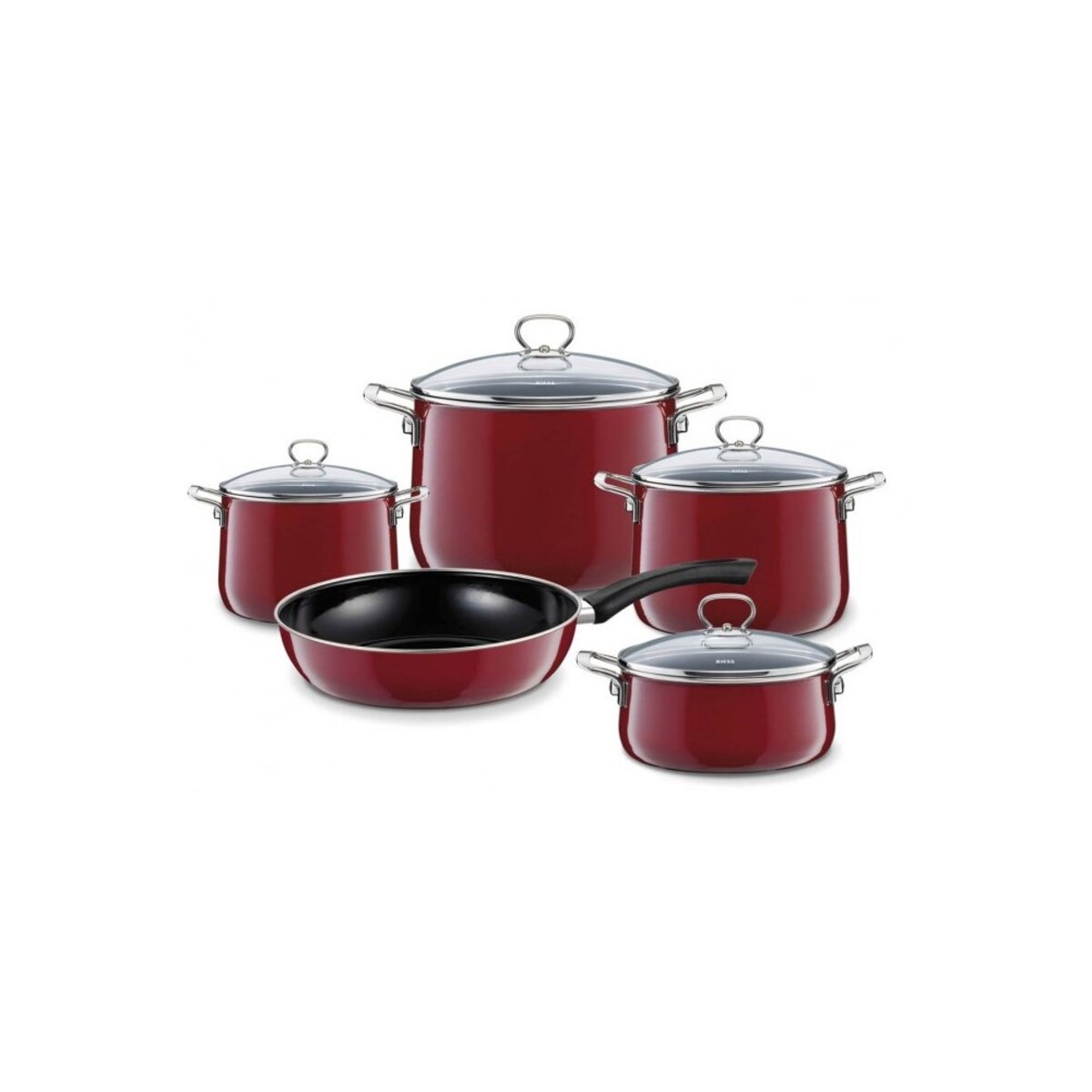 rosso Set Bordowy Zestaw 4 Garnków Z Pokrywkami I Patelni Emaliowanych
