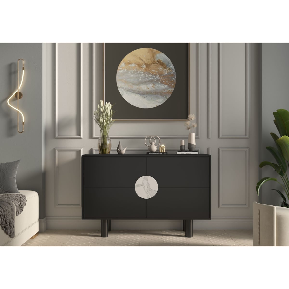 Nowoczesna komoda z marmurem Dancan ZOE 2D / kolor czarny / szer. 140 cm