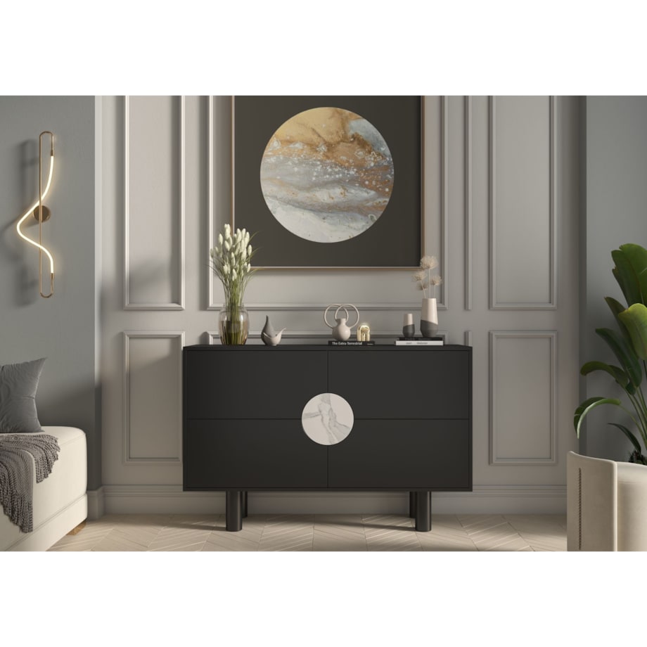 Nowoczesna komoda z marmurem Dancan ZOE 2D / kolor czarny / szer. 140 cm