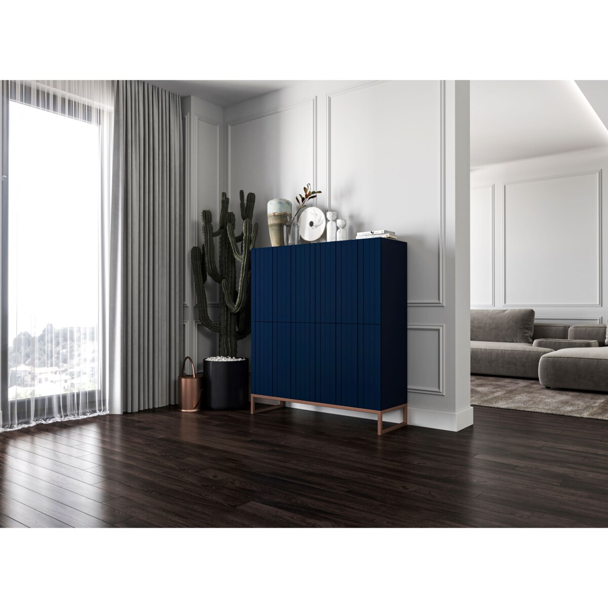 Komoda RTV Glamour Szafka RTV Granatowy MAT Ryflowane Fronty 112 cm