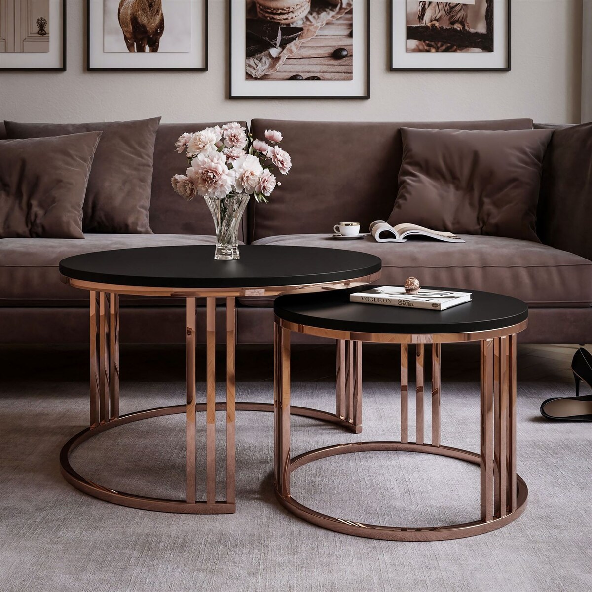 Stolik kawowy LORI 2w1 miedź czarny mat