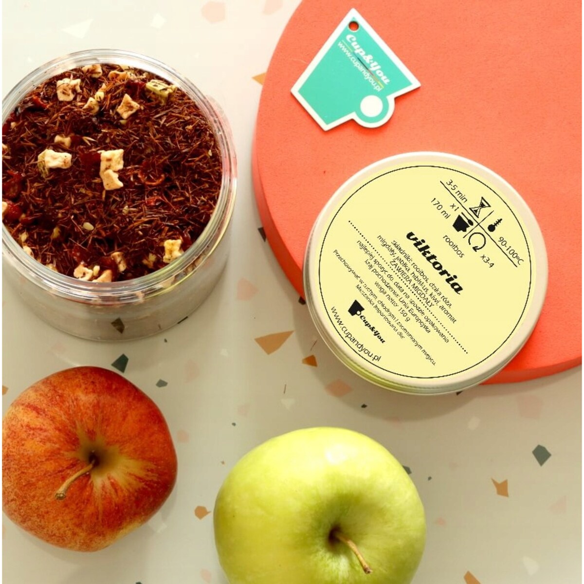 Herbata rooibos z czerwonokrzewu VIKTORIA o smaku jabłka z marcepanem - herbata liściasta sypana mieszanka napar susz - gotowa na prezent upominek