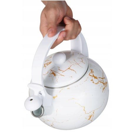 Czajnik Emaliowany Retro 2.2L Z Gwizdkiem - Biały Stal Węglowa Indukcja Gaz