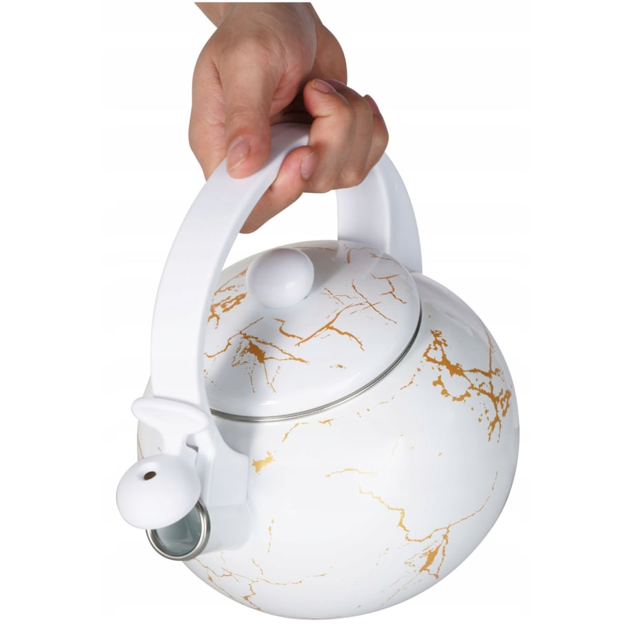 Czajnik Emaliowany Retro 2.2L Z Gwizdkiem - Biały Stal Węglowa Indukcja Gaz