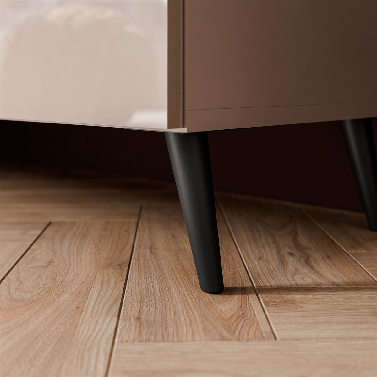 Szafka RTV COLGANTE 200 kaszmir wysoki połysk, oświetlenie LED, nóżki skośne czarne