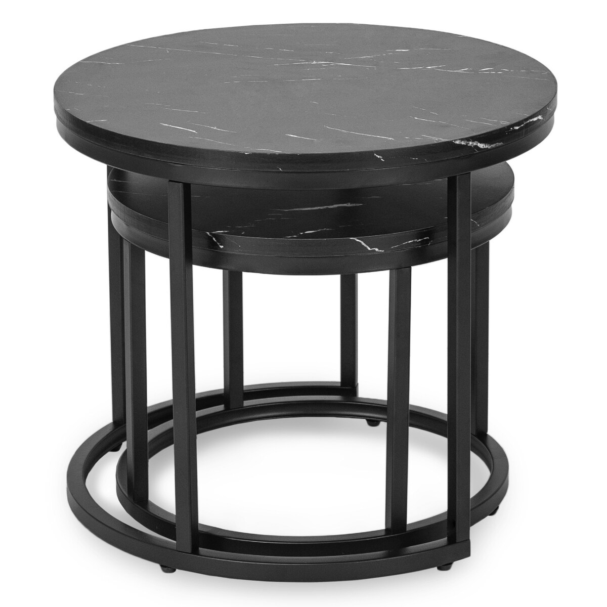 Zestaw Stolik Kawowy Okrągły 2w1 Ława Do Salonu Loft Czarny Marmur MAURO