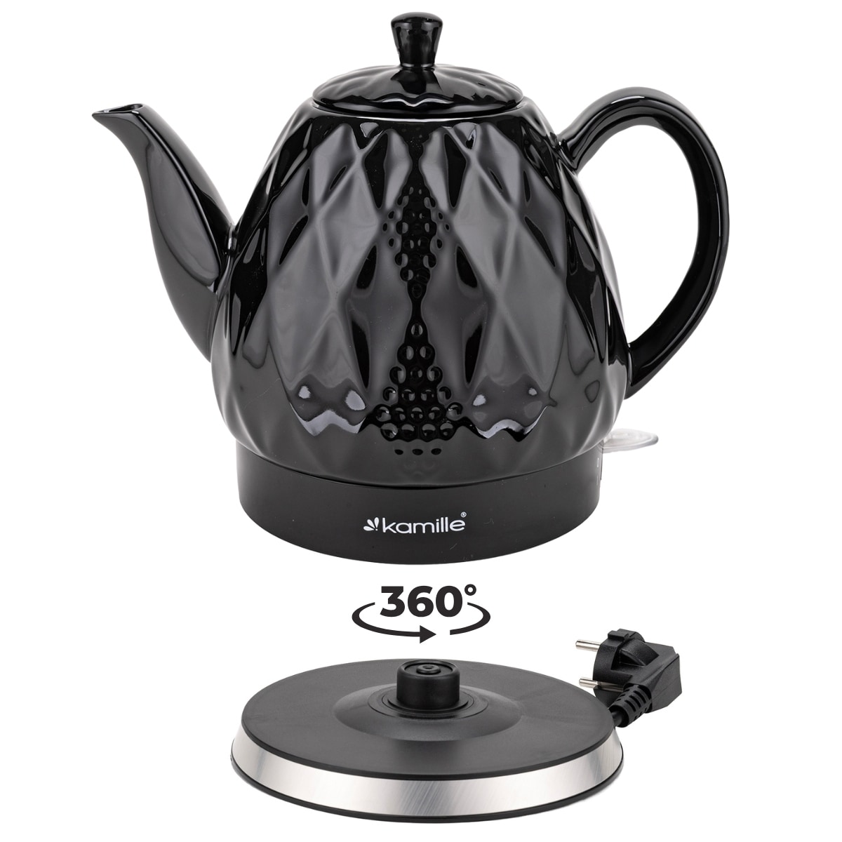 Czajnik elektryczny bezprzewodowy ceramiczny imbryk 1200W 1.5L czarny KAMILLE
