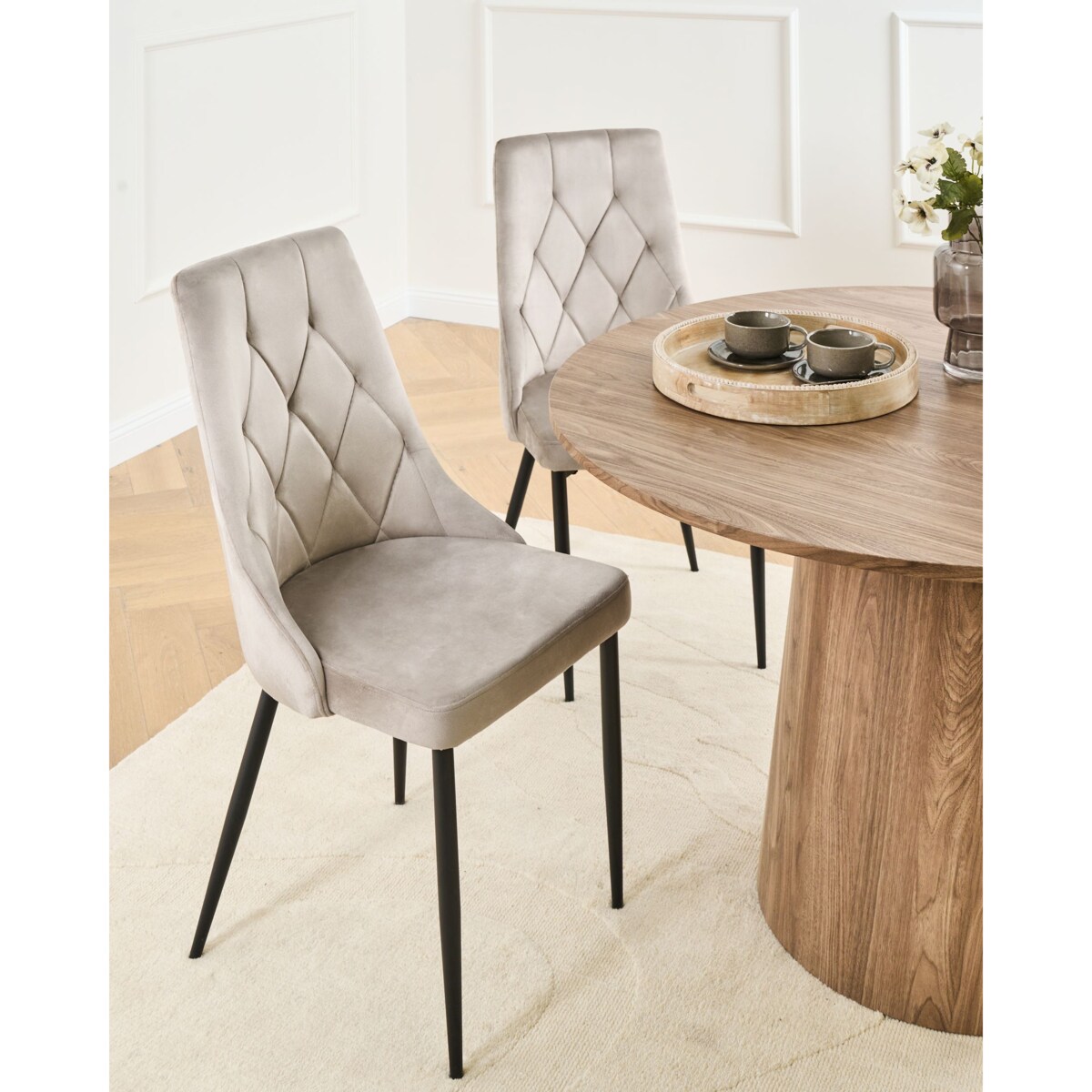 Zestaw 2 krzeseł do jadalni AVENIR Welur Beżowoszary