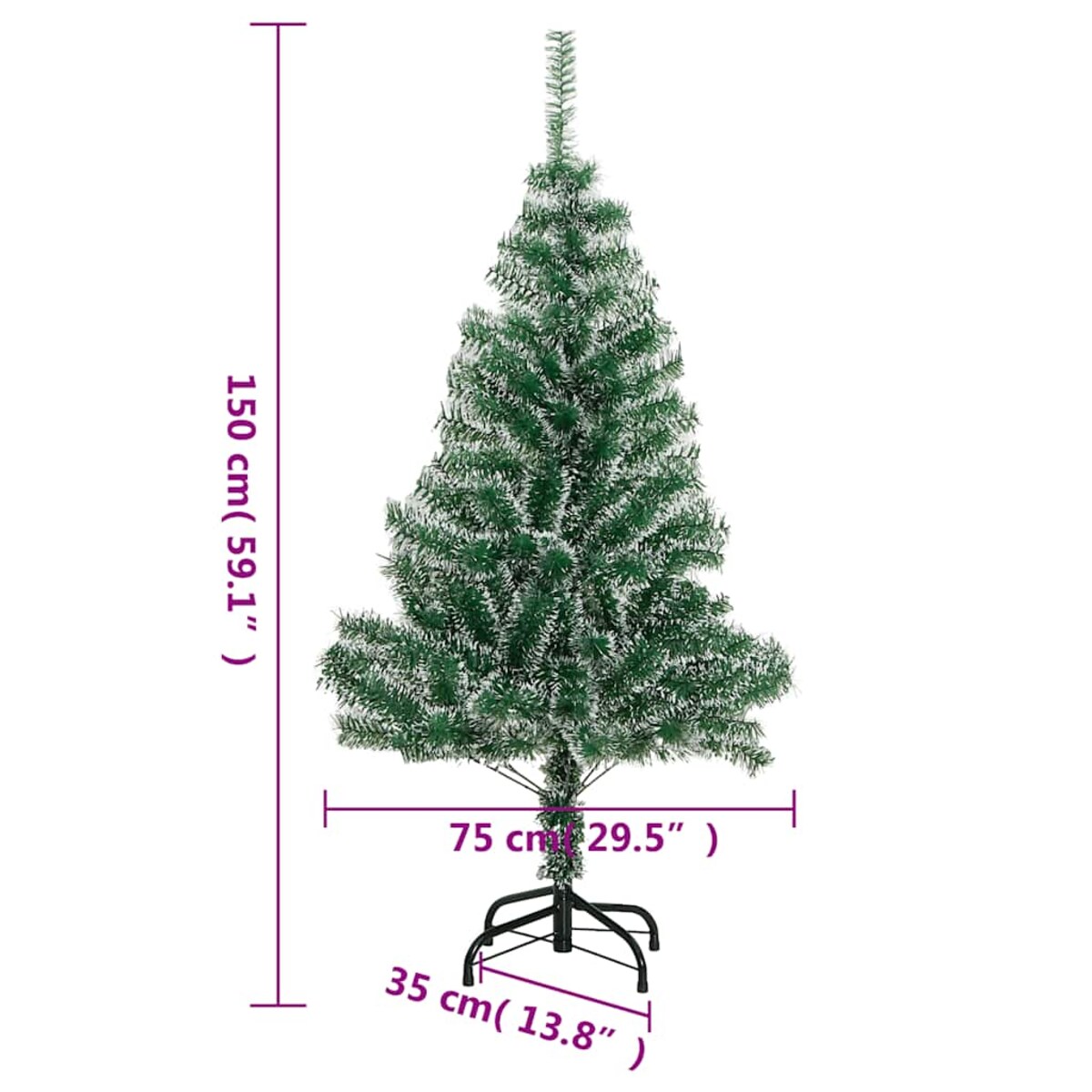 vidaXL Sztuczna choinka ze 150 LED, bombkami i śniegiem, 150 cm