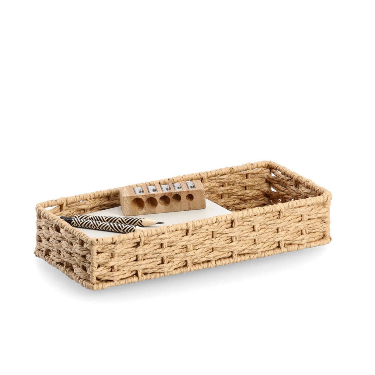 Organizer na biurko z papierowej plecionki, 24 x 11 x 4,5 cm