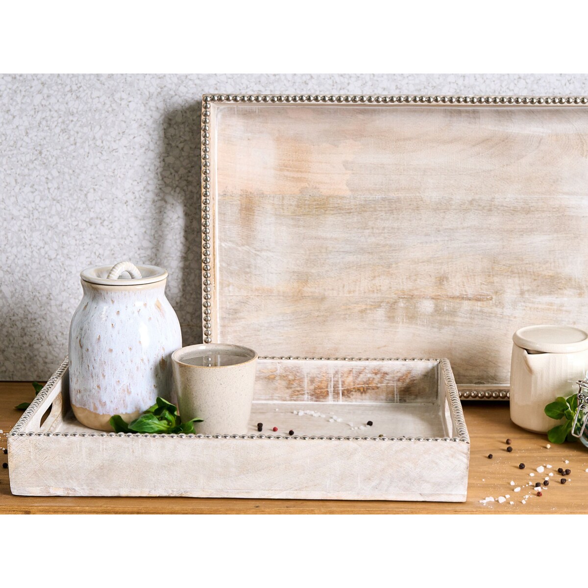 Zestaw 2 tac do serwowania QUENA Drewno mango Jasnobrązowy