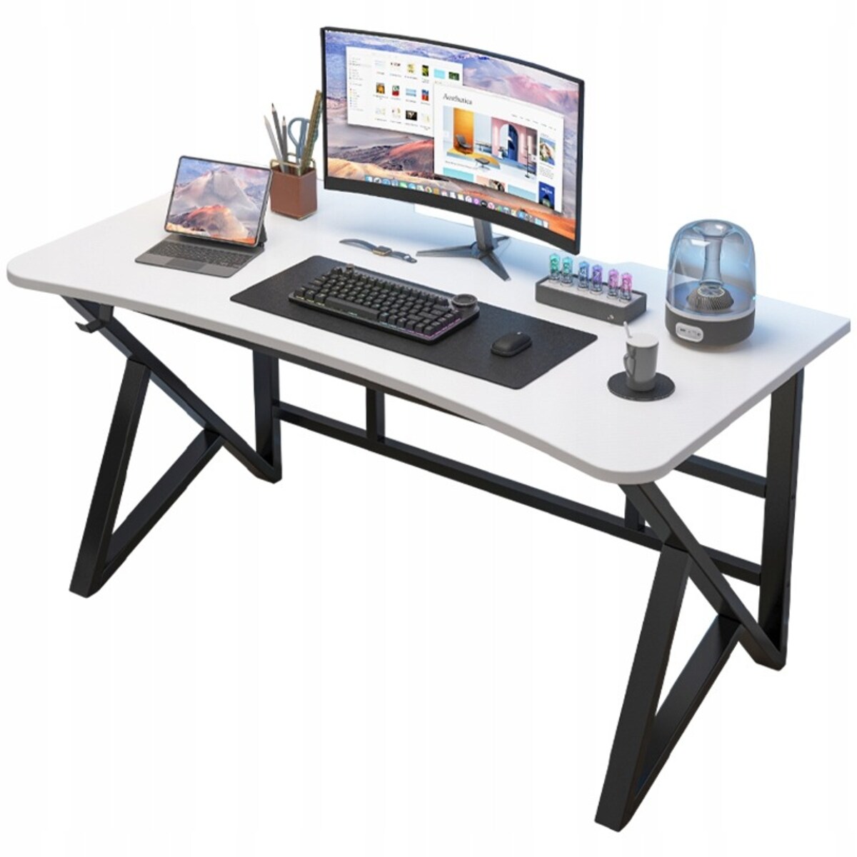 Biurko Komputerowe Białe Gamingowe Nowoczesne Dla Gracza Loft Duże 120 Cm