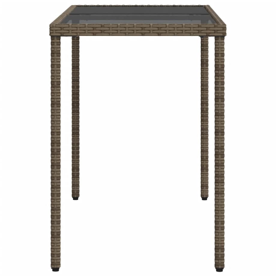 vidaXL Stół ogrodowy ze szklanym blatem, szary, 115x54x74cm, rattan PE