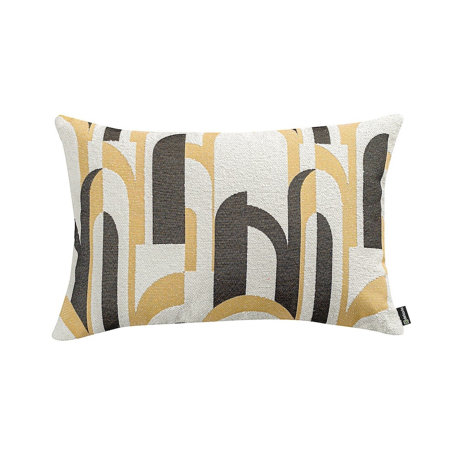 Poszewka Kinga na poduszkę prostokątną 47x28 czarno-żółte wzory na kremowym tle