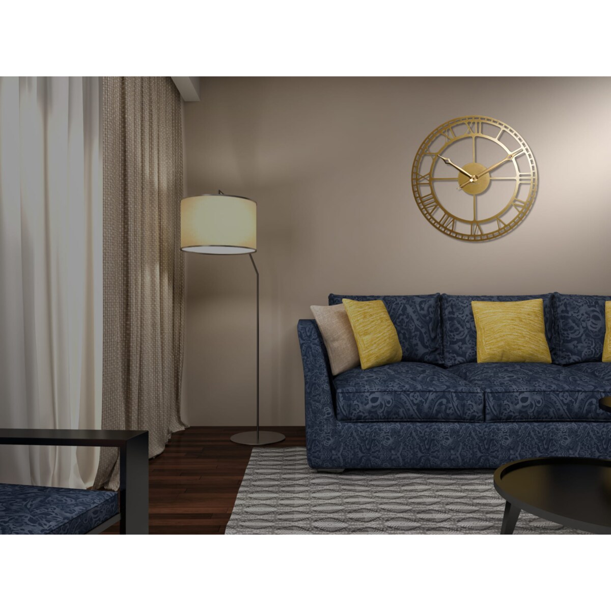 Złoty metalowy zegar ścienny retro 50cm