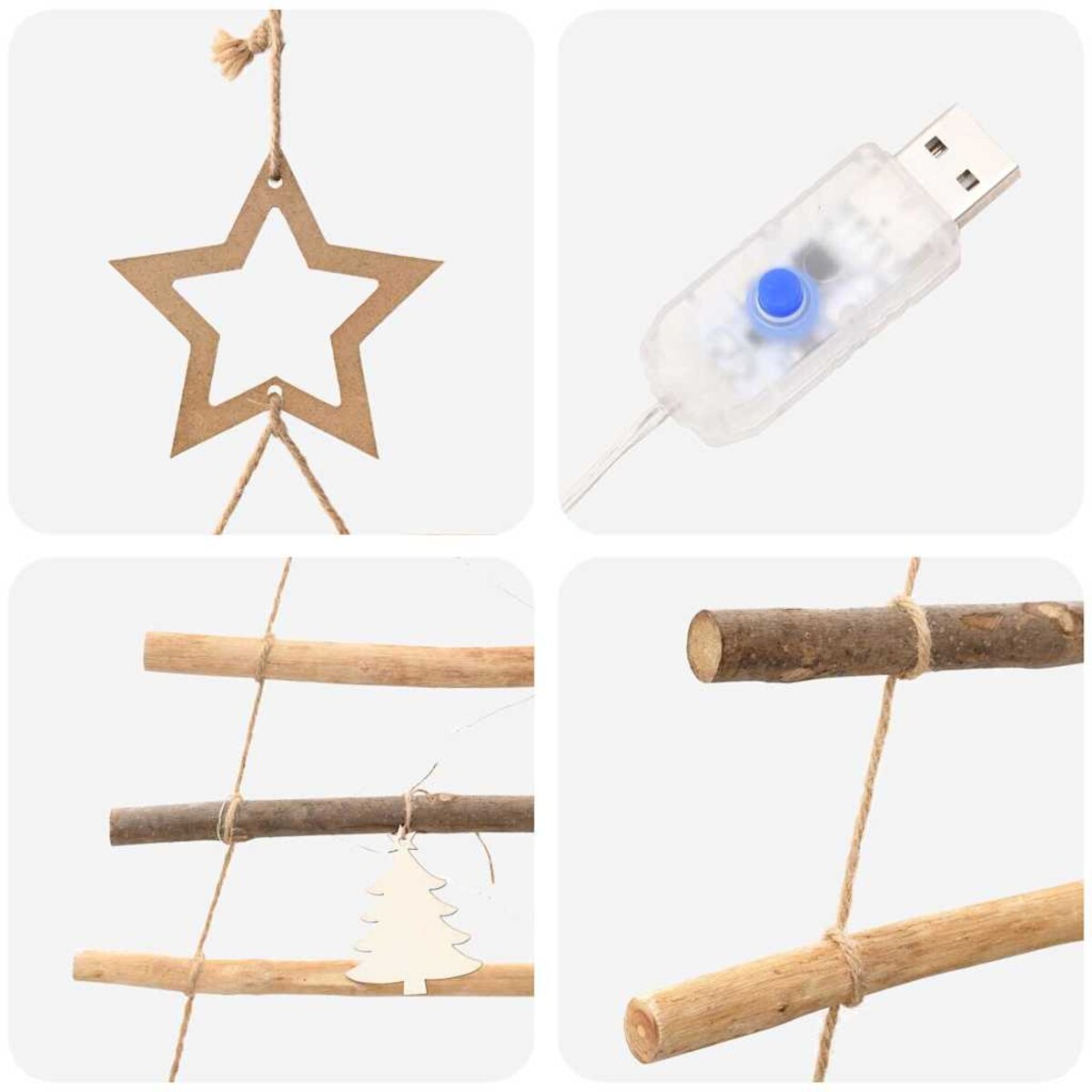 vidaXL Choinka z 130 diodami LED Naturalny 210 cm jesion lite drewno