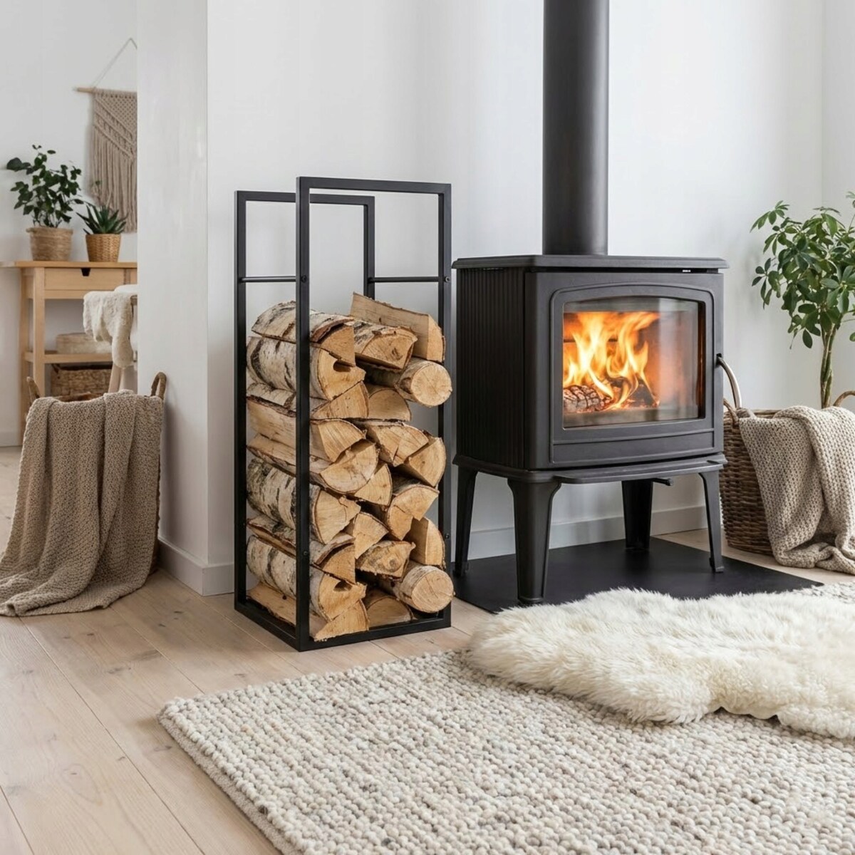 KOSZ STOJAK METALOWY NA DREWNO KOMINKOWE OPAŁOWE DUŻY WYSOKI PRZENOŚNY 80CM
