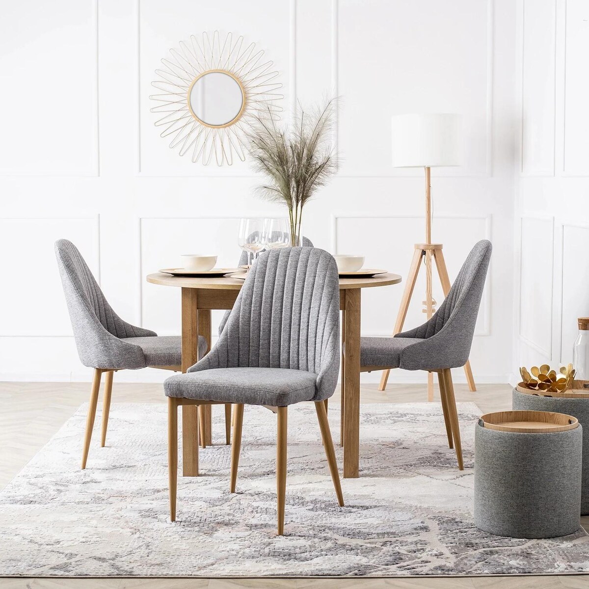 Krzesło Kuchenne Tapicerowane Tkanina Do Jadalni Salonu Szare TORINO