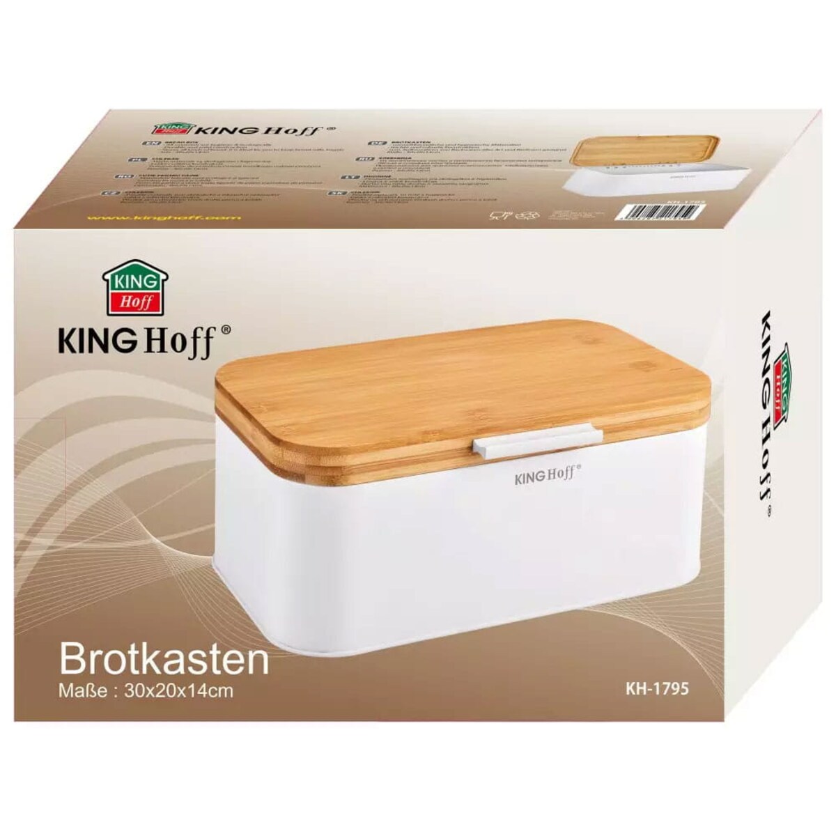 Chlebak stalowy z pokrywą bambusową pojemnik biały KINGHOFF