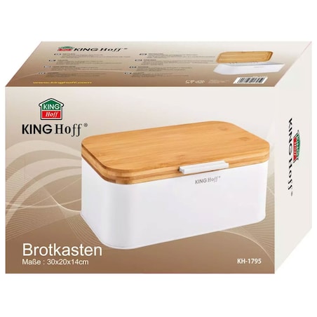 Chlebak stalowy z pokrywą bambusową pojemnik biały KINGHOFF