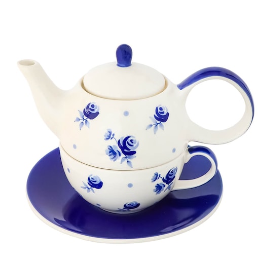 Gotowy zestaw prezentowy Filiżanka z dzbankiem z motywem szafirowych pąków prezent upominek dla babci kobiety mamy koleżanki żony dziewczyny narzeczonej