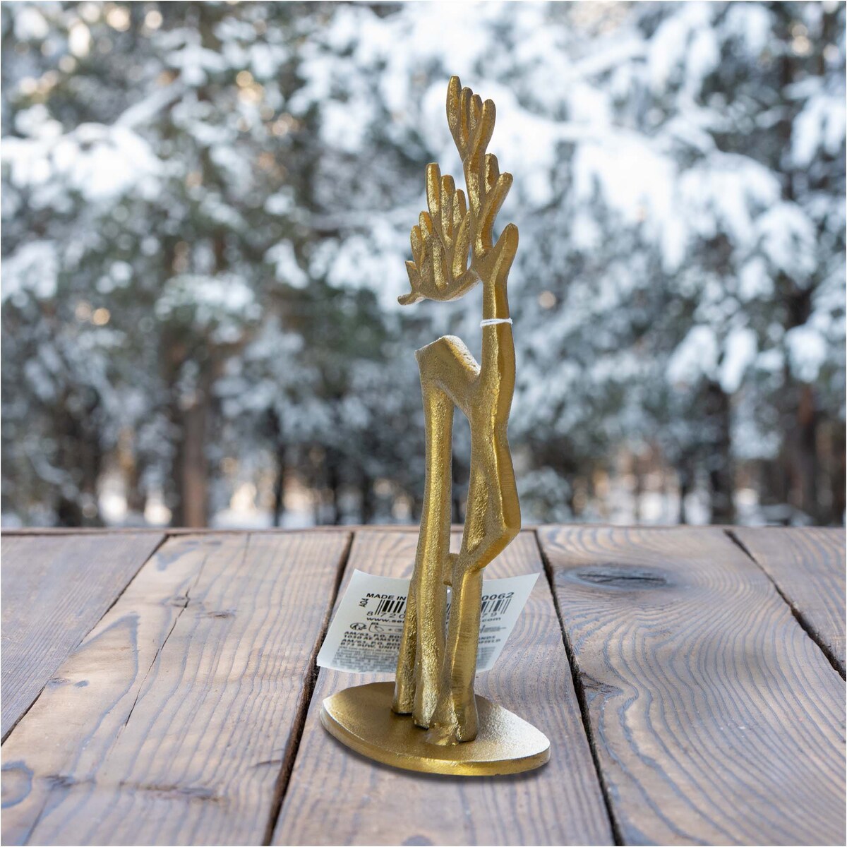 Figurka Renifer Jeleń 10.5X6X20.5 Cm Dekoracja Świąteczna Metalowa Złota