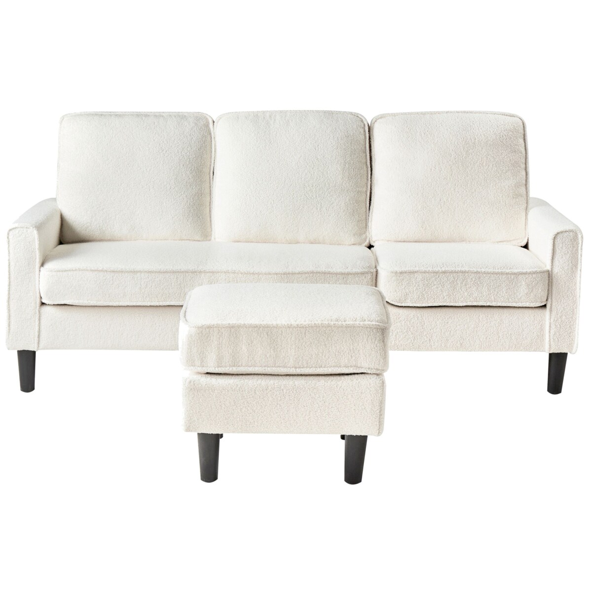 Sofa 3-osobowa z otomaną boucle biała AVESTA